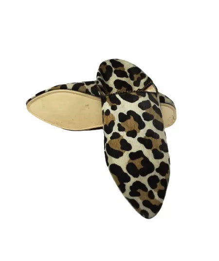 Pointed babouche in velvet pattern leopard