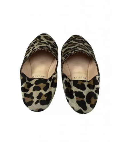 Pointed babouche in velvet pattern leopard