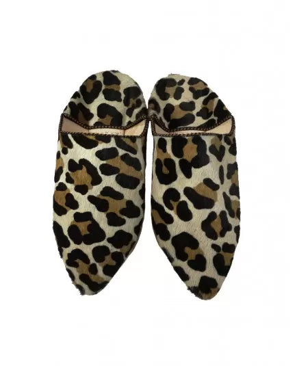 Pointed babouche in velvet pattern leopard