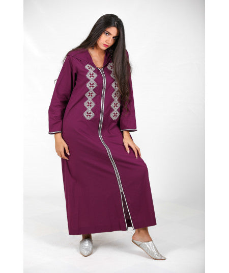 Purple Djellaba with tarz and silver sfifa - Biyadina Store