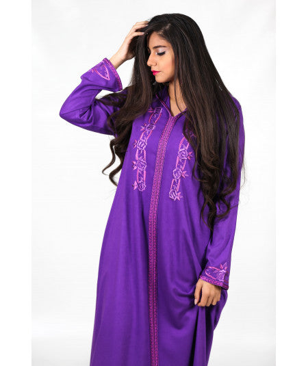 Purple Djellaba with tarz - Biyadina Store