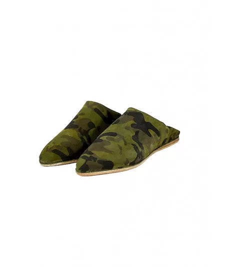 Babouche en daim pointue motif militaire