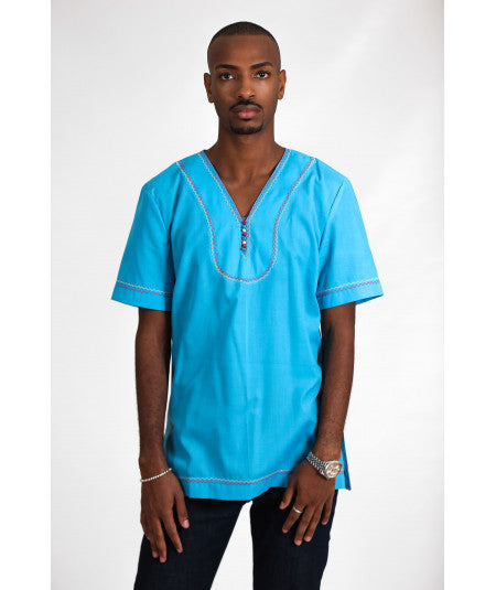 Turquoise half sleeve tunic - Biyadina Store