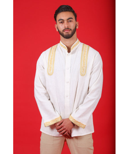 White shirt embroidered with yellow thread