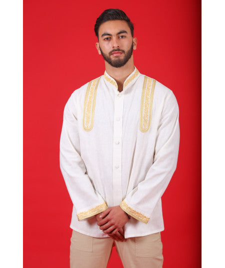 White shirt embroidered with yellow thread - Biyadina Store