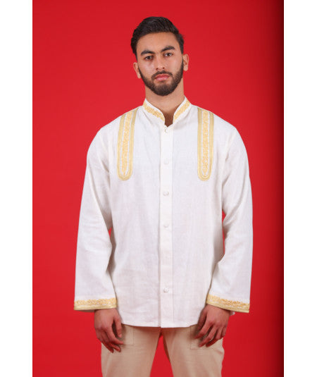 White shirt embroidered with yellow thread - Biyadina Store