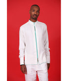 White tunic with green stitching - Biyadina Store